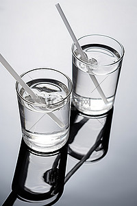 吸水背景图片_两个玻璃杯，上面有两根小吸管