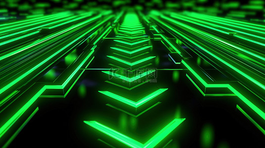 抽象 3D 渲染插图霓虹绿色箭头指向路径的选择