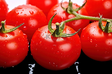 红色食品背景图片_有一堆红色的西红柿，上面有水滴