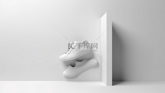 等距纸背景图片_干净背景上的简约纸概念白鞋 3D 渲染插图