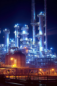 水蒸气女背景图片_夜晚的炼油厂区有许多灯光标志