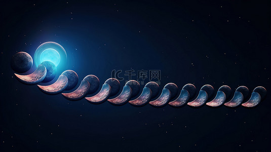 月球抽象背景图片_3D 抽象形式的月相图解