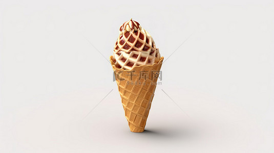 锥冰背景图片_香脆华夫饼锥中漩涡巧克力软服务的 3D 插图