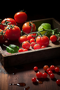新鲜西红柿背景图片_托盘里装满了西红柿葱和石榴