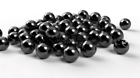 黑珍珠项链背景图片_白色背景孤立黑珍珠珠的 3d 渲染图像