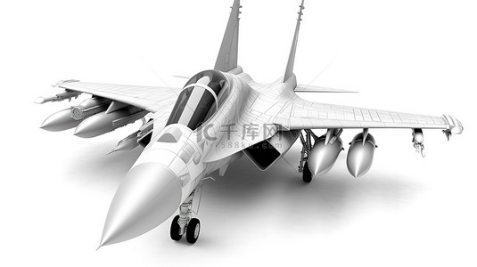战斗飞机背景图片_光栅插图中白色军用战斗机的 3D 渲染