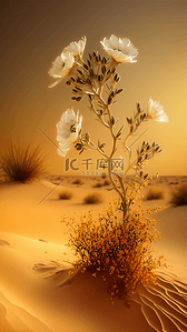 沙漠花朵灌木暖色唯美背景