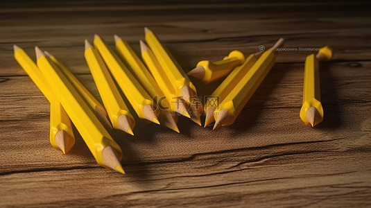 用于与木制铅笔一起书写和绘图的学校文具 3d 黄色笔
