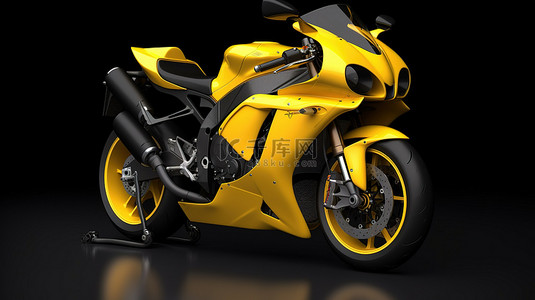 摩托车背景图片_灰色背景下黄色超级运动摩托车的 3D 插图