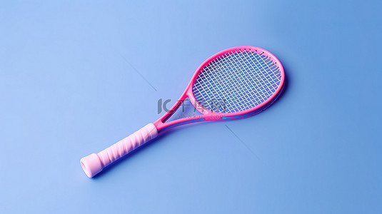 粉红色平坦背景上蓝色网球拍的简约 3D 渲染完美的 ui ux 界面图标
