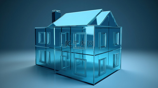 房子图标背景图片_带有 3d 窗口的蓝色房子图标渲染