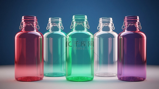 透明的包装背景图片_彩色孤立背景下没有内容的 3d 卡通玻璃瓶渲染