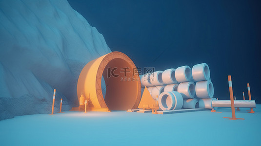 工业建设背景图片_蓝色背景 3d 渲染，具有路障和“建设中”标志