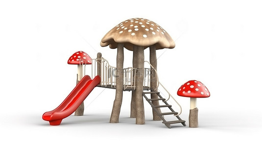 公园设备背景图片_白色背景中隔离的操场公园逼真的 3D 小蘑菇攀爬设备