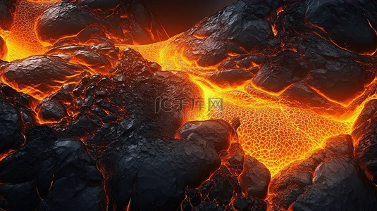 火热的熔岩纹理背景火山喷发 3d 插图