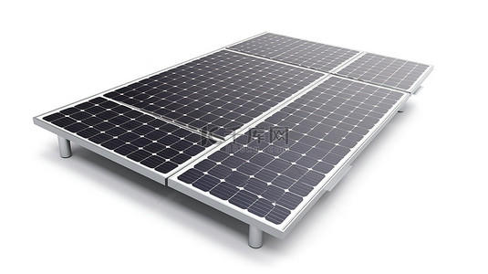 用于清洁能源的白色背景太阳能电池板的 3d 渲染