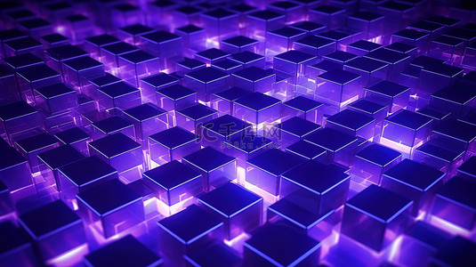 梦幻般的霓虹海发光 3D 紫色立方体抽象技术设计与波浪和图案