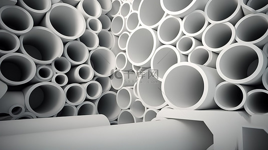 3d 渲染中堆叠的白色圆柱管的背景