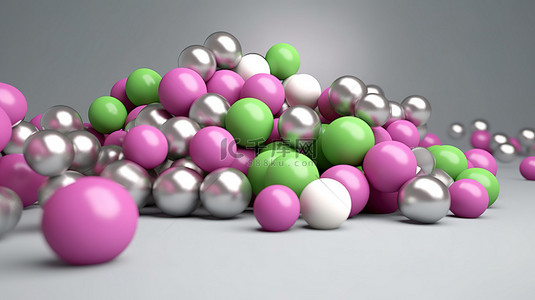 白色球球背景图片_灰色背景下彩色飞行球体的抽象 3D 渲染
