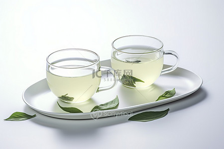 两杯绿茶和一勺叶子