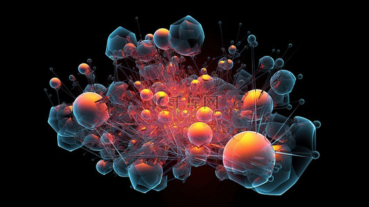 抽象运动 3D 插图中球体之间的动态相互作用