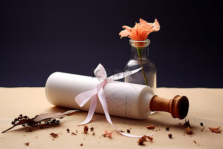 红玫瑰红玫瑰背景图片_一个装沙的花瓶，旁边是一个小瓶子和一朵粉红玫瑰