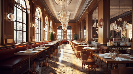 位于市中心的令人惊叹的现代欧洲餐馆 3D 概念设计
