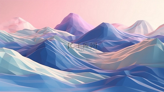 粉色淡背景图片_3d 渲染中的低聚柔和山脉