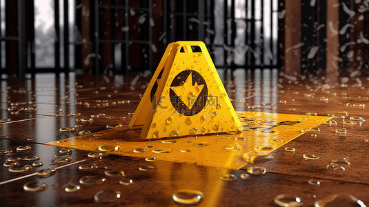 卡尔达诺加密货币黄色警告标志的 3D 渲染，警告湿地板危险