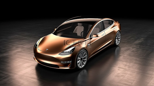 具有详细技术规格的高端棕色轿车的 3D 渲染