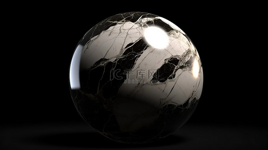 黑色背景上特写大理石球体的 3D 渲染