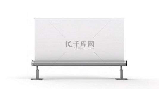 孤立白色背景大型空白水平广告牌支架样机的 3D 渲染