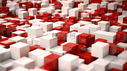 3D 渲染抽象插图中鲜明对比的白色立方体和大胆的红色几何形状