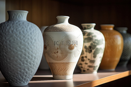 韩国背景图片_同一区域的一组彩色陶瓷花瓶