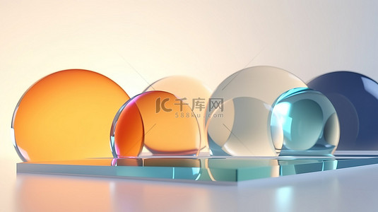 产品展示背景半透明圆板球体与 3d 渲染中的阳光