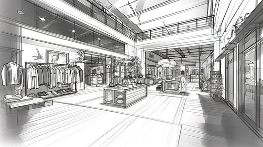 商场货架背景图片_时尚精品店的 3D 轮廓草图