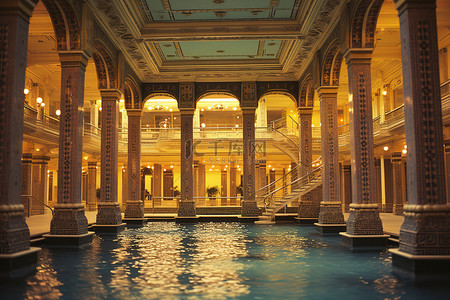 海滨浴场背景图片_宫殿内的亚拉腊泳池浴场