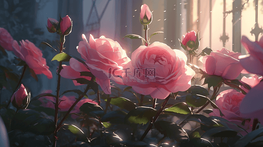 玫瑰花插画背景图片_粉色玫瑰花鲜花背景