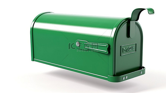 邮箱信纸背景图片_带绿色字母的白色隔离邮箱的 3d 插图