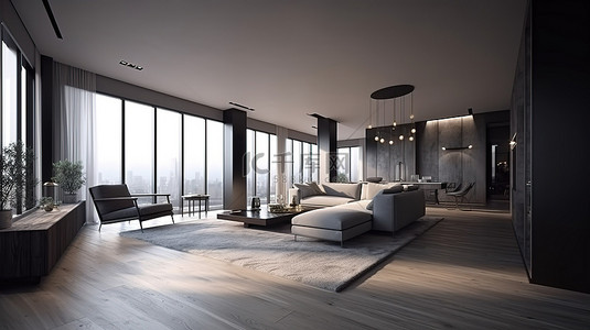 顶层设计背景图片_3d 渲染中豪华顶层公寓的室内设计