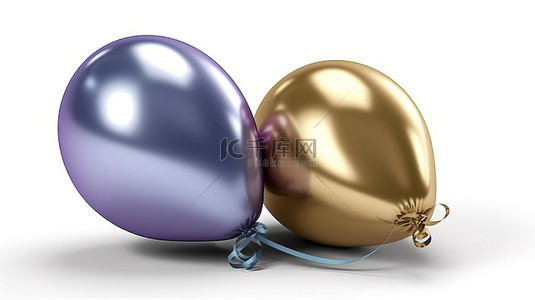 金属色卡背景图片_在白色背景上隔离 3d 渲染的气球设置为金灰色紫色和蓝色的金属颜色，带有剪切路径