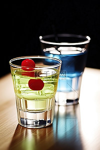 彩色玻璃杯中的饮料的照片