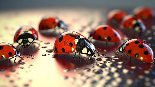 瓢虫的 3d 插图美丽的昆虫世界