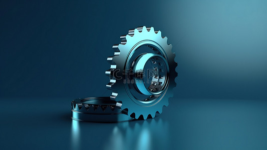 蓝色机械齿轮背景图片_简单图标和齿轮的蓝色背景概念的 3D 渲染插图中的最小齿轮符号