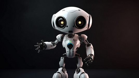 可爱的人工智能机器人与卡通风格的手延伸 3D 渲染