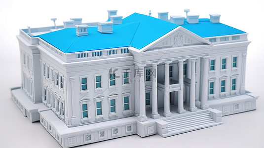 3d 渲染中的蓝色重音白宫模型