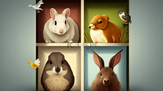 可爱兔边框背景图片_小动物四方格可爱卡通背景