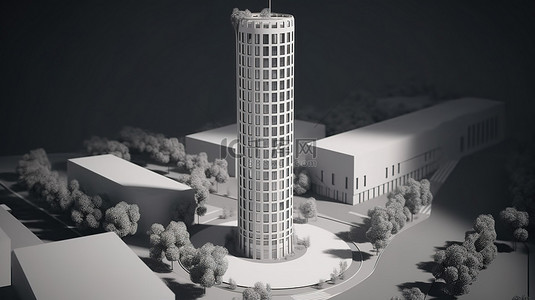 城市塔楼与周围通道的 3D 渲染插图