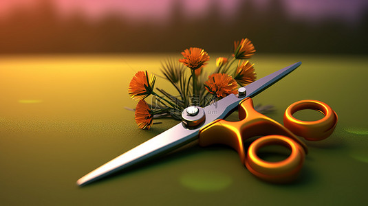 剪刀刀背景图片_令人惊叹的 3D 剪刀插图与令人惊叹的风景