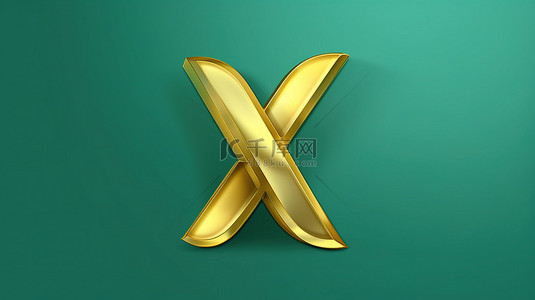 数字4的字体背景图片_潮水绿色背景与福尔图纳金小写 x 引人注目的 3D 渲染，具有时尚的字体类型符号